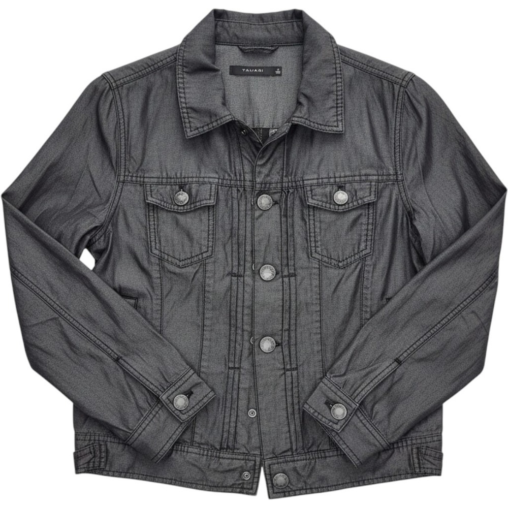 Tahari Womens Gray Lyocell Trucker Jacket Charcoal Metallic Sheen Small RN112628